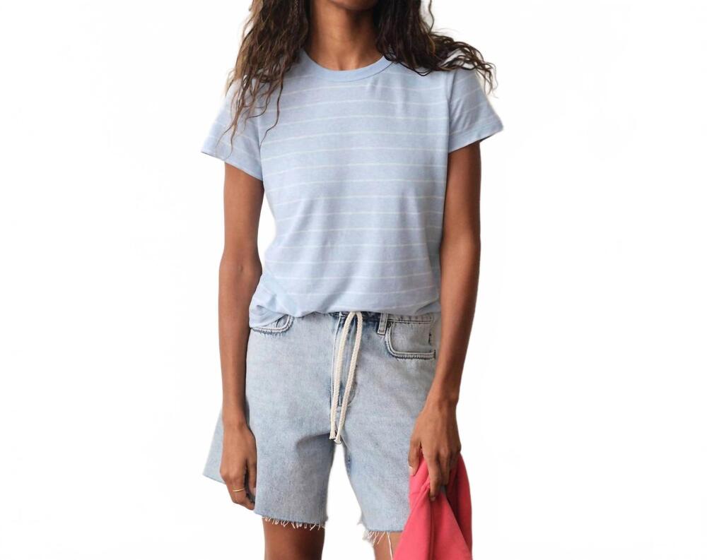 NEW MARINE LAYER short sleeve tried & true crew tee in soft chambray stripe